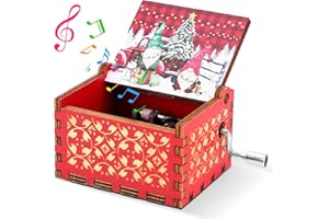 Wikay Caja Musical de Madera, Caja de Música Manivela Caja Musical Antigua Tallada con Merry Christmas Melodía Decoraciones Creativas Navideñas Regalo Caja de Música Navideña para Niños Amigos