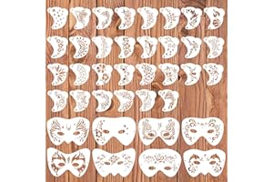 LEKABEE 38 Pezzi Stencil Facciale Truccabimbi, Stencils Tattoo per Truccabimbi Stencil, Stencils Tatuaggi Temporanei per Halloween, Festival, Mascherata