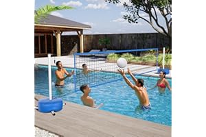 Patiassy Pool Volleyball Net Set with Weighted Base Suitable for Family Entertainment, Adjustable 15ft-32ft Length Portable Outdoor Volleyball Net System for Swimming Pools