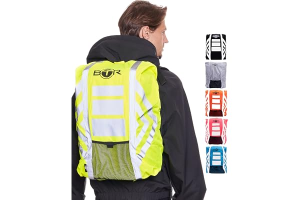 BTR Protection pour Sac à Dos Haute visibilité et étanche avec Bandes 3M réfléchissantes et Bandes imprimées Ultra réfléchissantes