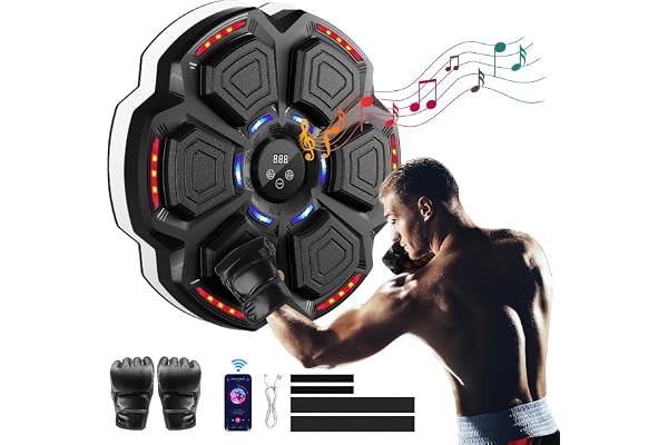FOOING Machine de Boxe Musicale Intelligente avec Bluetooth, Lumières LED et Niveaux de Vitesse pour Adultes et Enfants, Équipement Entraînement Anti-Stress avec Gants de Boxe pour Exercice Domicile
