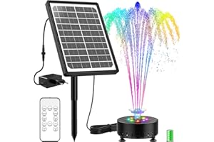 SUJFEE 10W Fuente Solar 8 LED Colorido DIY Fuente Solar Jardin Exterior con 3000mAh Batería Recargable Trabajar en días Nublados para Estanque para Jardín, Exterior, Baño de Pájaros