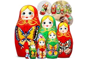 AEVVV Butterflies Russian Nesting Dolls Set 7 pcs - Matryoshka Dolls with Butterfly Decorations - Butterfly Gifts for Women - Babushka Dolls Red Green Decor