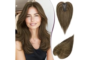 RUWISS Topper Cabello Humano Mujer Real Humano Ligero Castaño con Reflejos Rubios Clip en Pieza de Pelo para Adelgazamiento de Cabello Esponjoso Liso Topper sin Flequillo