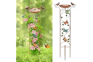 FaloStwer Vogeltränke mit Rankgitter für Kletterpflanzen, Metall Vogeltränke Outdoor Garten Vogeltränke Hohe Vogeltränke mit antikem Eisen abnehmbar (Farbe, Schmetterling)