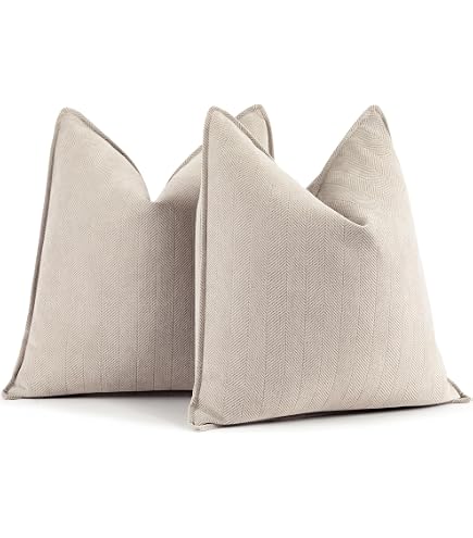 FUTEI 2-Pack Linen Throw Pillow Covers 16x16 Inch - Slub Texture Farmhouse Decor For Couch, Bed, Living Room