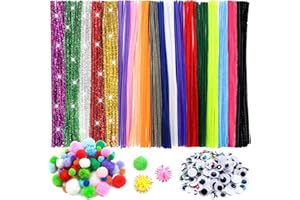 TOAOB THE ONE AND ONLY BABY TOAOB 500 Stück Mehrfarbig Pfeifenreiniger Set Enthalten Chenilledraht Pompons und Selbstklebend Wackelaugen Verschiedene Größen für Handwerk Dekoration