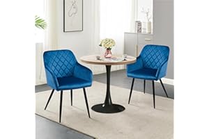CLIPOP Dining Chairs Set of 2 Velvet Kitchen Chairs Upholstered Seat with Back, Arms and Metal Legs, Living Room Corner Accent Armchairs for Leisure Lounge (2, Blue)