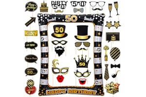 HOWDECO 50.Geburtstag Foto Requisiten Party Deko, 1 Stück Aufblasbarer Bilderrahmen und 36 Stück Selfie Fotorequisiten Fotobox Accessoires für Birthday Hochzeit Braut Babyparty Weihnachtsfeier