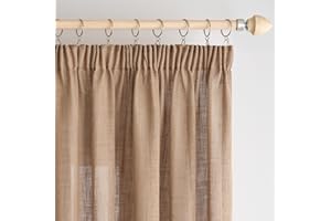 Woaboy Cortinas Lino con Cinta Fruncidora Visillos Dormitorio Ventana Translúcido Cortinas Modernas para Salón Habitación 2 Piezas 140x260cm Marrón