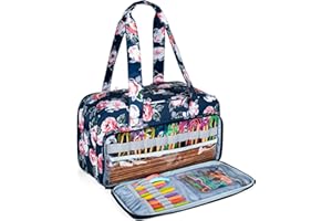 CURMIO Borsa porta filati, borsa tote per uncinetto, progetto di lavoro a maglia e accessori, ideale per principianti all'uncinetto e amanti del lavoro a maglia, solo borsa, Fiore blu