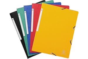 Exacompta - Réf. 5520E - Paquet de 5 chemises à élastiques sans rabat - pochettes en carte lustrée 400 g/m² - dimensions 24 x 32 cm pour documents au format A4 - 5 couleurs assorties