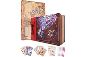 JIMBON Our Adventure Book scrapbook, Cubierta de cuero y páginas de estilo vintage album fotos para pegar y escribir, álbum de Fotos de Viaje de Bricolaje, Regalos de San Valentín(80 Páginas)