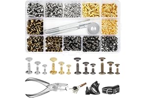 JINSION Leder Nieten Set,180 Set Metallniete Doppelkappe mit Nietenzange Lochzange Hohlnieten 12mm 8mm 6mm Nieten für Leder Nieten für Kleidung,mit 3 Werkzeug, für DIY Handwerk Reperatur Dekoration,4 Farben