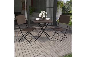Garden Vida Ensemble bistrot de Jardin, rotin PE, Tube de Fer, Marron, H 72,5 x W 60 x D 60 cm Approx