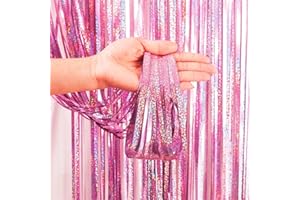 LIUWAZJ 2PCS Pink Foil Fringe Curtain Girls Party Backdrop Decorations - 3.2x8 ft Tinsel Curtains Glitter Photo Booth Props for Birthday Valentines Hen Do Wedding Bridal Shower Wall Streamers