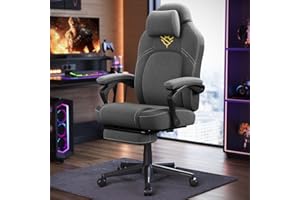 SONGMICS HOME Sedia da Gaming Ergonomica per Computer Con Poggiapiedi e Poggiatesta, Cotone-Lino, Altezza Regolabile, Grigio Tortora OBG072G01