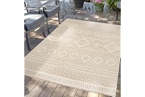 carpet city Tapis d'extérieur pour terrasse - Résistant aux intempéries - 200 x 290 cm - Tapis de balcon beige - Look ethnique - Tapis d'intérieur et d'extérieur pour véranda, jardin, cuisine, salle