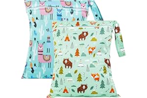 Zngou Wet Bags, 13x14 inch Reusable Nappy Bag Dry Bags Changing Laundry Waterproof Cloth Organiser Pouches Babies Swimming Camping Travel Gym Beach, Blue,green, 2Pcs-30x35cm-blue/green