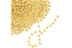 WedDecor 9 Metre Shiny Beaded Garland for Xmas Tree – Pearl String & Bead Chain, Artificial Pearl Tinsel for Xmas Hanging Ornaments, Garland Decor Supplies for Christmas, Valentine’s Day, Gold