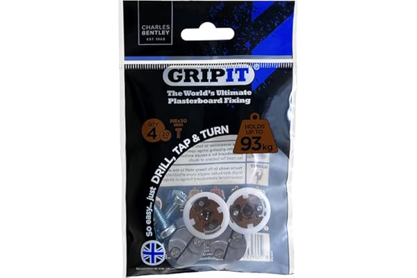 Grip It 202-304, Fijaciones para pladur 20mm, para paredes de entramado - carga máxima 93 Kg, color Marrón (paquete de 4)