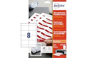 AVERY ZWECKFORM Avery L4728-20 Printable Name Badge Insert Refills – 90 x 60 mm, White, Pack of 160 Inserts