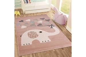 Jimri Kinderteppiche Elefant mit Herzen Ballons | Kinderteppich für Mädchen | Teppich für Kinderzimmer | geprüft von Öko-Tex (Größe: 120x170 cm)