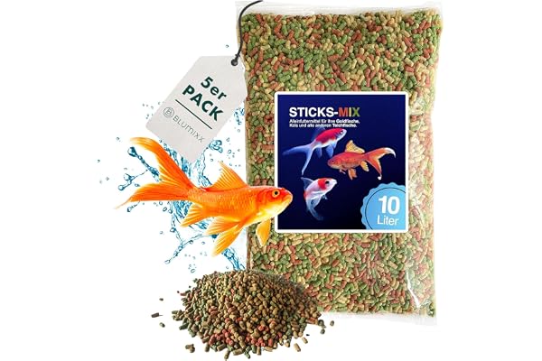 Teich Sticks Mix Sac de 50 litres (5 x 10 l) - Aliment complet de qualité supérieure - Nourriture pour poissons de bassin - Nourriture pour poissons de bassin - Avec vitamines - Tricolore - Non