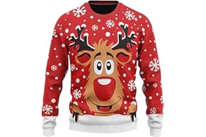 JABIDOOS Weihnachtspullover Herren Damen Rudolf Das Rentier Lustiger Hässlicher Ugly Christmas Sweater - Männer Weihnachtspulli Strick Pullover Sweatshirts Christmas Bekleidung