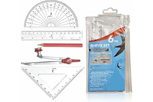 SALE JUNCTION Maths Set Professional Math Geometry Set Secondary School Stationery Set 6Pc Include Compass Small Pencil 15cm Ruler Protractor SquarePencil Case (1Pack)