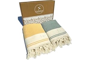 SIEGENTHAL® Hamamtuch 2er Pack – Leichtes Strandtuch & Saunatuch aus 100% recycelter Baumwolle – Schnell Trocknend, Groß & Weich – 90cm x 200cm – Ideal für Strand, Sauna, Yoga, Picknick – Gelb & Grün