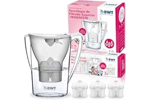 BWT - Dzbanek filtrujący wodę 2,6 l + 3 filtry z magnezem - Dzbanek Life ręczny licznik + 3 filtry na trzy miesiące - Zmniejsza ilość chloru, kamienia i zanieczyszczeń
