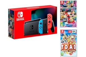 Nintendo Switch console Rouge/Bleu Néon 32Go Pack + Mario Kart 8 Deluxe + Captain Toad: Treasure Tracker