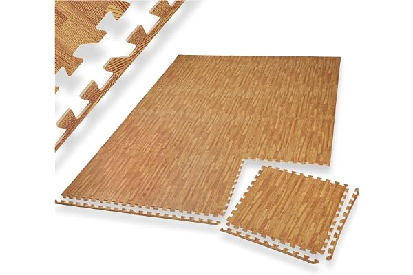 tectake® Tapis de sport, 12 dalles mousse 61 x 61 x 1 cm, Mousse EVA, Tapis de gym, Isolant thermique et acoustique, Musculation, Fitness, Gym, Yoga, Sol salle de sport Dalle garage Tatami, Effet bois