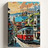 Sayılarla Boyama Tuval Hobi Seti İSTANBUL Temalı Fır&ccedil;a ve Boya Dahil Set (&Ccedil;ıtalı) 50X70 CM Kendin Yap Sayılarla Tuval Boya Ki