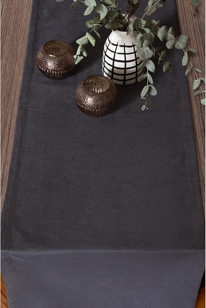 Gauze Fabric Design Kadife Dokulu Modern Antrasit Runner