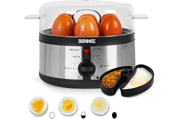 Duronic EB35 BK Cuiseur à oeufs Pour 1 à 7 oeufs Thermostat et minuteur pour obtenir œufs durs ou mollets ou pochés ou à la coque avec fonction dédiée pour préparer 2 types de cuisson Sans BPA