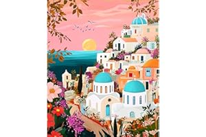 NEWENMO Paysages des Îles Grecques Peinture Numero Adulte,Belles Fleurs Peinture par Numéro Kits,DIY Paint by Numbers,Creation Adulte pour Débutants,Peinture à l'huile Kit,pour Décor Maison,40x50cm
