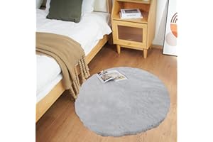 ‎GHOUSE Ghouse Teppich Rund 90x90 cm Grau Flauschig Weich Wohnzimmer Schlafzimmer Dekoration rutschfest Kurzflor Teppich Waschbarer Carpet