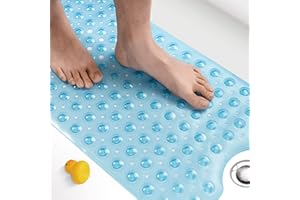 HITSLAM Tappetino Vasca Antiscivolo da Bagno, 101 x 40cm Extra Lungo Tappetino Doccia Antiscivolo Senza BPA, Resistente alla Muffa e Lavabile in Lavatrice Tappetino Bagno, Blu