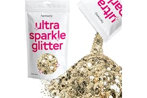HEMWAY Glitzer verschiedene Größen Champagner-Gold ultra-funkelnde Pailletten für Nägel Gesicht Festival Weihnachten Halloween Make-up grob fein 100 g/3,5 oz