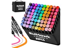 RuiHawk Pennarelli Doppia Punta, 80 Colori Marcatore 2S Asciugatura Rapida, Marker Pennarelli Professionali con Base e Borsa per Adulto Bambino Sketch, Colorare, Illustrazioni, Disegnare, Anime