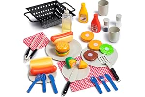 Play-Act 27 PCS Enfants Barbecue Grill Playset Jardin Barbecue Jouer Grill Jouet pour Les Tout-Petits, Jouer des Ensembles de Nourriture pour Les Enfants