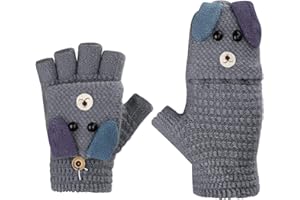 FAKEFACE Manoplas con botón sin dedos para niños, guantes de invierno cálidos, forro de felpa, guantes de invierno en aspecto de conejo