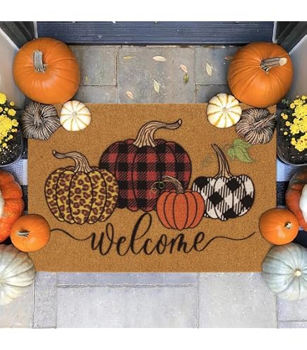 Tapis De Sol Motif Automne – Feuilles D'érable Et Citrouilles, 40x60 Cm, Antidérapant Pour Intérieur/extérieur