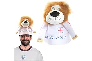 I LOVE FANCY DRESS England Lion Football Hat - Plush Lion Hat Wearing England Kit with St George Cross - English Sports Supporters Novelty Hat Fancy Dress Accesssory