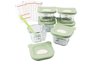 HELLO HIPPO® Set of 6 Small Glass Baby Pots 180ml - Ideal for Compotes, Purees and Fruits, Airtight and Practical with Graduation, Spoon Included - Perfect for Baby Meals