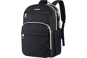 KROSER Laptop Backpack 15.6 Inch Stylish Daypack with USB Charging Port, Water-repellent Nylon School Backpack Backpack for Travel/Business/Women/Girls-Black