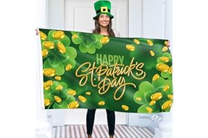 KASKANA St Patricks Day Flag with Gold - St Patrick's Day Irish Ireland Decorations – Digital Print - 110Den Thick polyester - Double Seam - 2 brass eyelets, large 5ft x 3ft