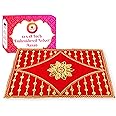 Bhakti Lehar (12 x 18 Inch) Embroidered Red Velvet Cloth for Pooja and God Idol/Puja Aasan Kapda/Chawki Altar Red Puja Cloth for Mandir, Temple and Other Puja Rituals (Pack of 1)